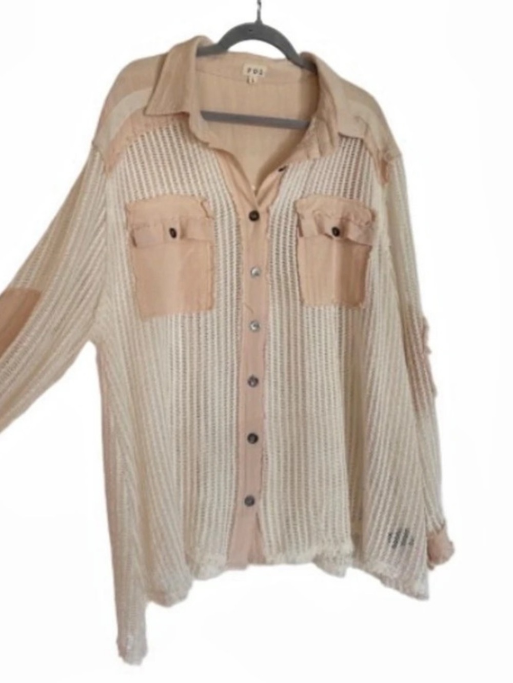POL Clothing Open Knit Mesh Button-Down Shirt